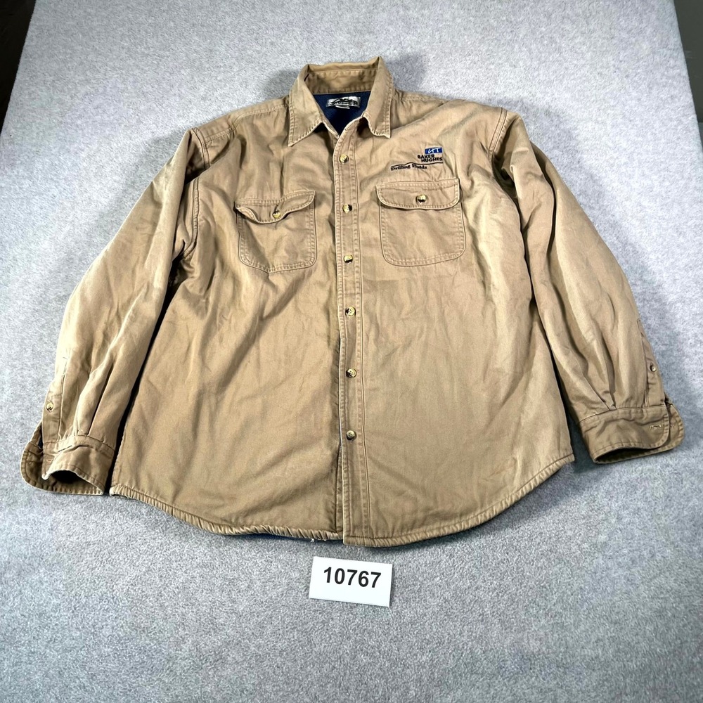 Tri Mountain Tahoe 869 Denim Shirt Jacket Mens Large Tan Cotton Fleece‎ Lined